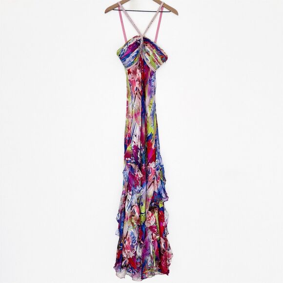 Vtg Cache Dress Womens 6‎ Floral Floor Length Gown Silk Chiffon Remnants FLAWED - Picture 1 of 16